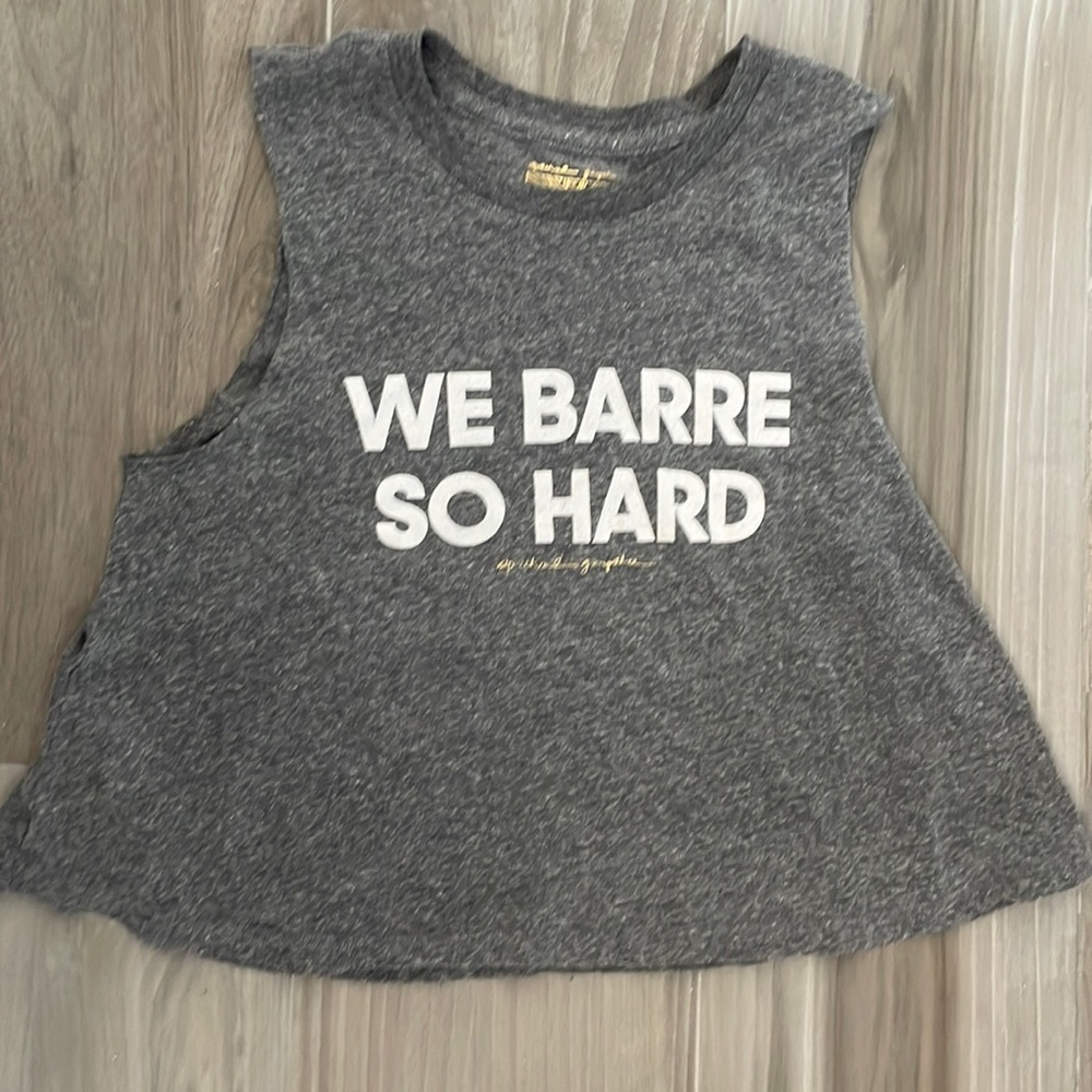 Spiritual Gangster x pure barre grey sleeveless cropped top with graphic